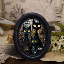 1pc 3D Black Vintage Oval Photo Frame, No Drilling Required, Replaceable Photo, Suitable For Home Decor, Office Decor, Holiday Decor, Gothic Style, Vibrant Colors, Unique Design, Farmhouse, Halloween Decoration - 3 - View 2