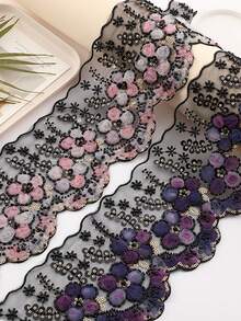 1 Yard, 2 Yard, Tersedia 9 Warna, Kain Organza Potongan Bordir Komputer Baru dengan Aksesoris Bordir, Manik-manik Tabung, Potongan Kristal, Kain Jala, Renda Bunga Gradien yang Indah, Lebar: 13cm/5.12in - A - View 9
