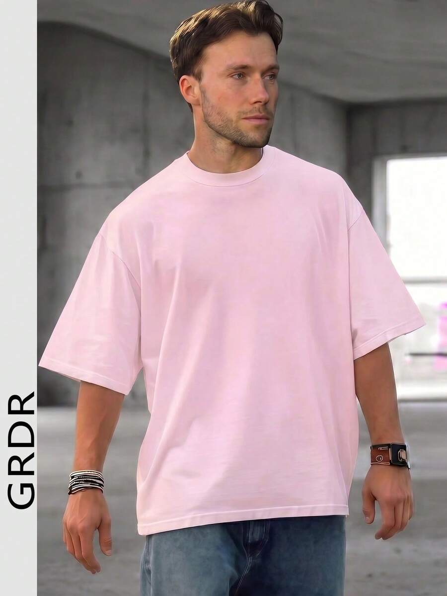 GRDR Men's Fashionable Loose Fit Short Sleeve T-Shirt | Exquisite Design | Summer Essential | Easy To Match | Showcase Your Style - Pink - View 1