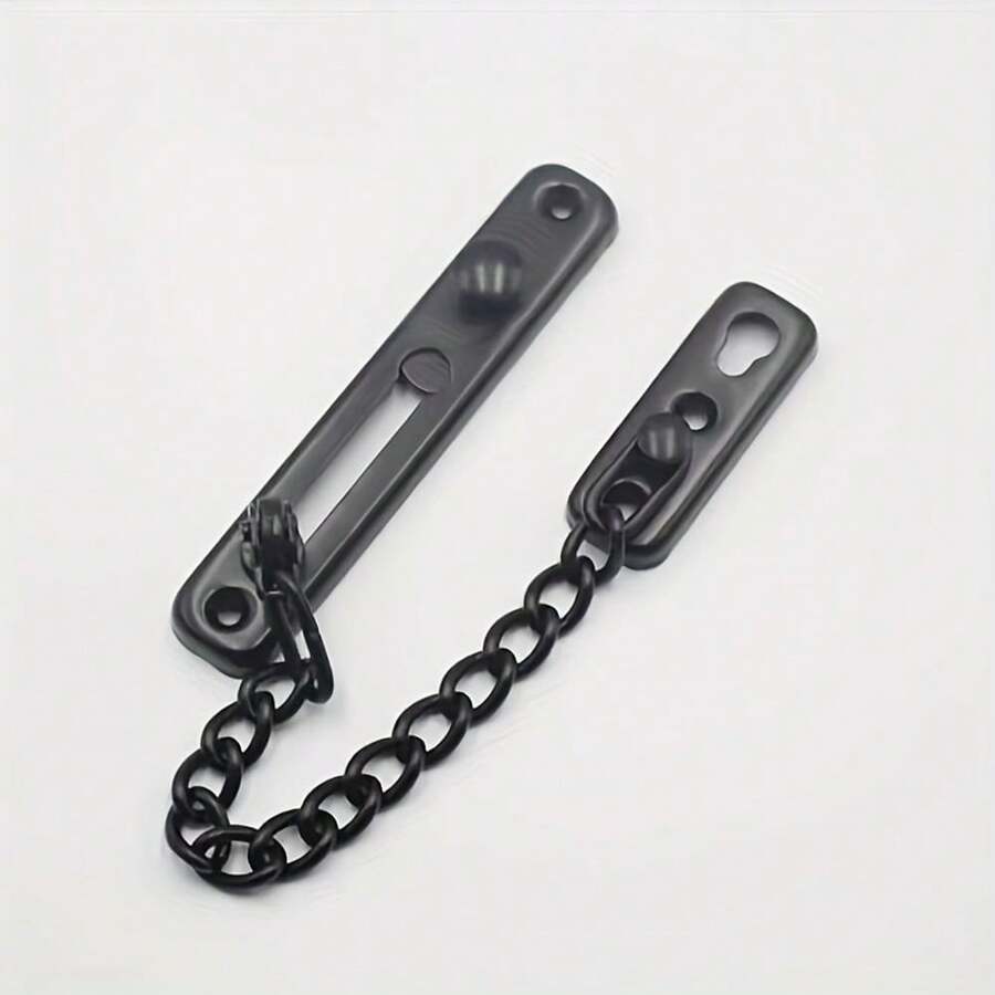 1pc Heavy Duty Metal Door Chain Lock With Spring Anti-Theft Bolt - Protect Your Home With Polished Bolt Screw Accessories, Black Door Lock! - Black - View 1