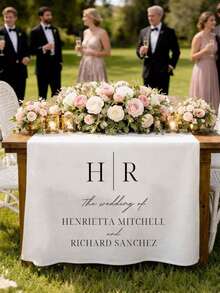 1pc Customized Text Wedding Table Runner - Personalized Surname Linen Banner Sweet Table Decor Elegant Wedding Decoration Romantic Gift For Groom And Bride Suitable For Valentine's Day Anniversary Engagement Bridal Shower Wedding Celebration - Multicolor - View 5