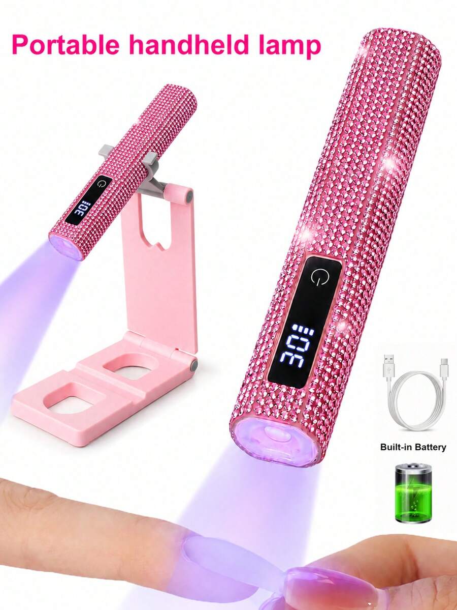 GANLAIX USB Rhinestone Handheld Rechargeable Nail Lamp With LCD Display, Mini Portable Nail Polish Gel Curing Light, White Diamond Linear Design, Small Fast-Drying Nail Gel Curing Machine, Portable Nail Tip Curing Lamp, Powerful LED Beads 1 Bead Equivalent To 8 Beads Effect, No Blind Spots, Newly Upgraded Beads, 8x Convex Lens, Strong Focus, Fast Gel Curing, More Efficient Nail Art - Multicolor - View 1