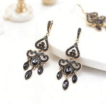 1 par de pendientes vintage en forma de gota de agua, joyería de palacio otomano turco con diamantes de imitación grises, pendientes en forma de gota de agua estilo bohemio para mujeres, uso casual en playa y vacaciones - Pendientes clásicos - Ver 2