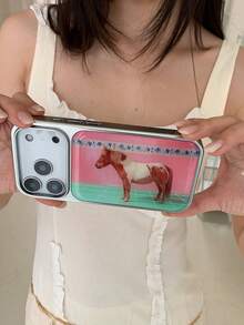 Cute Pony Quirky Girl Aesthetic Electroplated Drip Glue Phone Case, Korean Ins Blogger Niche Design, Compatible With IPhone 17 Pro Max/16/15/14/13 Protective Cover - Silver - View 1