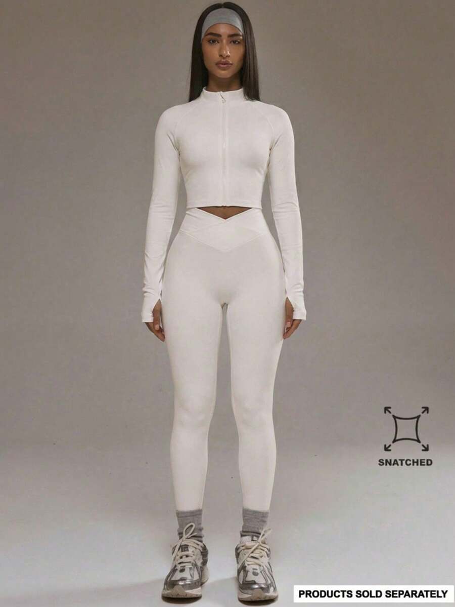 Sport Conjunto de leggings con frente cruzado, solo parte inferior, activewear de invierno para pádel, deporte, gimnasio y entrenamiento, de aleación - Blanco - Ver 1