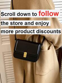 1pc Fashion Solid Color PU Edged Minimalist Shoulder Small Square Bag, Flap Twist Lock Women Handbag, Suitable For Shopping, Gift, Commuting - Black - View 2