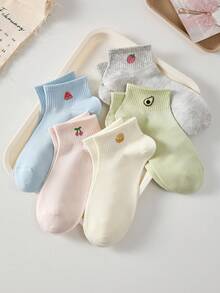 5 pares de calcetines cortos de tobillo para mujer, cómodos calcetines de media caña estilo bosque, calcetines con lindo estampado floral, adecuados para todas las estaciones, colores aleatorios - Multicolor - Ver 14