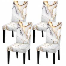 4pcs/6pcs Gold Marble Pattern Digital Print Chair Covers, Removable And Washable Chair Cover Set, Soft And Elastic Chair Seat Dust-Proof Protective Cover, Suitable For Dining Room, Kitchen, Banquet Hall, Restaurant, Bedroom, Office, Living Room, Dormitory, Home - Multicolor - View 10