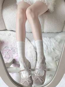1 Pair Women's Sweet Ballet Style Ruffled Calf Socks, Summer Thin Breathable Hollow Mesh Lace Trim Lolita Short Socks - Multicolor - View 2