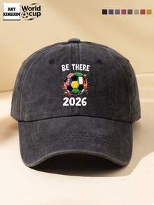1pc Unisex 2026 World Cup Black Multi-Color Football Print Outdoor Casual Fashion Adjustable Size Sun Protection Soft Vintage Distressed Street Party Gathering Washed Baseball Cap Dad Hat Youth Cap Suitable For Daily Wear Versatile Camping Beach Travel Football Match Cheering - A - View 1