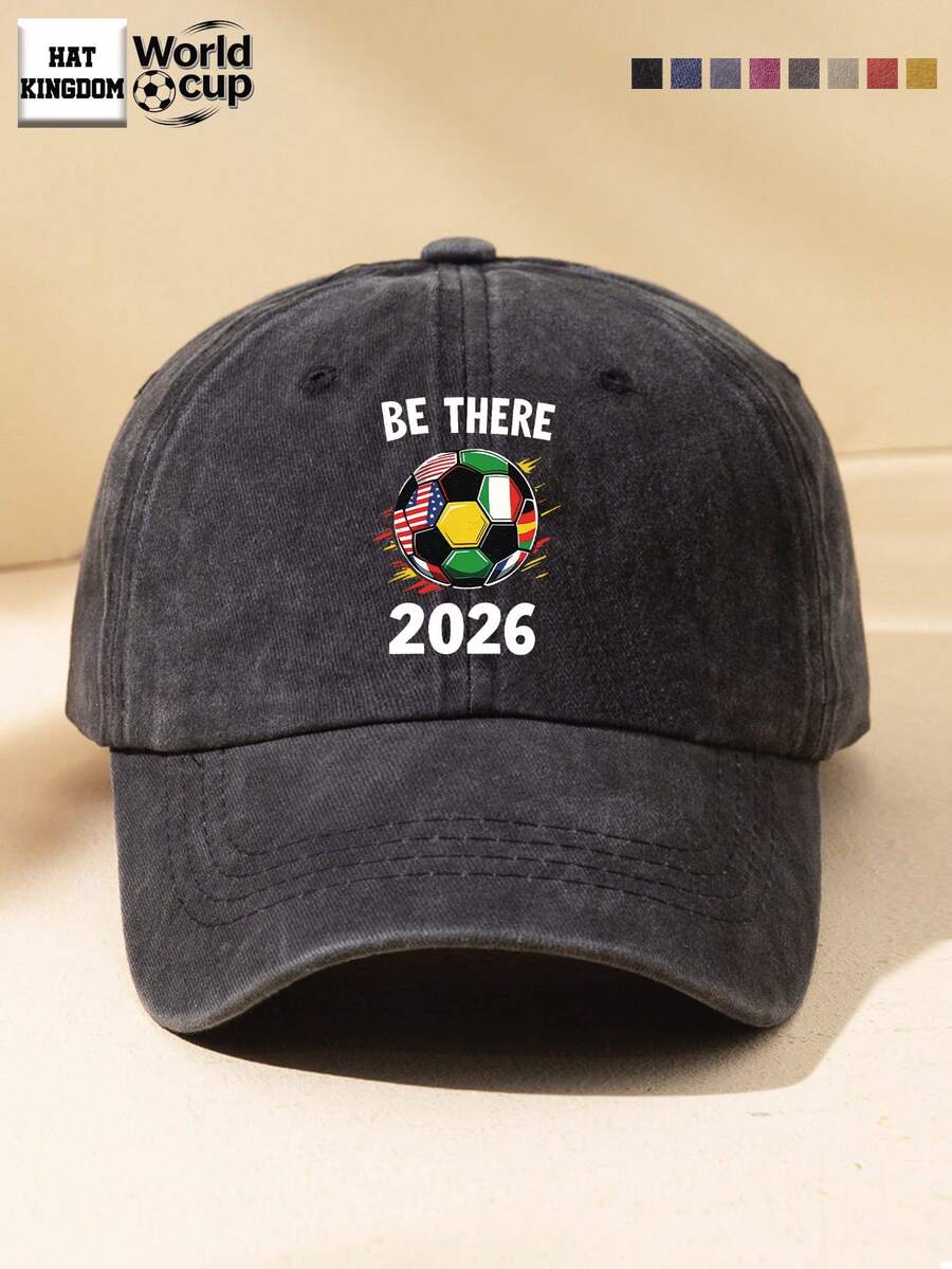 1pc Unisex 2026 World Cup Black Multi-Color Football Print Outdoor Casual Fashion Adjustable Size Sun Protection Soft Vintage Distressed Street Party Gathering Washed Baseball Cap Dad Hat Youth Cap Suitable For Daily Wear Versatile Camping Beach Travel Football Match Cheering - A - View 1