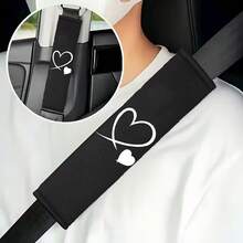 2pcs Car Heart-Shaped Seat Belt Shoulder Pads - Comfortable & Durable All-Season Use, Suitable For Driver & Passenger, Adjustable Seat Belt, Fashionable Car Interior Accessory - A - View 2