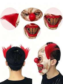 Adult Horror Killer Clown Mask, Scary Halloween Clown Mask With Red Hair, Suitable For Halloween, Carnival, Costume Party And Horror Themed Events, Ideal Holiday Gift For Family And Friends - Multicolor - View 6