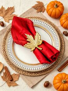 1pc/4pcs/6pcs/12pcs Thanksgiving Autumn Napkin Rings - Gold, Silver, Bronze Pumpkin Napkin Rings, Gold, Silver Maple Leaf Napkin Rings - Autumn Thanksgiving Halloween Dinner Table Decor - Multicolor - View 7