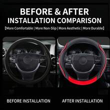 PU Leather Car Steering Wheel Cover, Wear-Resistant & Anti-Slip, Elastic Band Without Inner Ring Design, Carbon Fiber Texture Splicing, Fits 14-15inch, Suitable For Sedan, Pickup, SUV, Minivan, Etc. - Multicolor - View 3