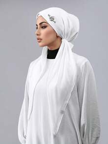 قطعة واحدة حجاب سهل الارتداء بدون تشابك، قماش أسود مطفي، زينة زهرة مرصعة بالراينستون على الجانب، سهل الارتداء، حجاب نسائي مسلم، مناسب للارتداء اليومي والصلاة - متعدد الألوان - مشاهدة 5