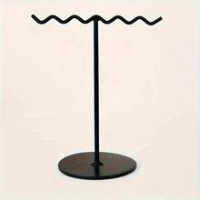 Elegant Black Oval Iron Jewelry Tower - Multi-Functional Metal Earring And Necklace Display Stand, Streamlined Design For Home Decor, Pearlescent Home Ornament, Desktop Decoration, Modern Aesthetic, Sturdy Structure, Jewelry Tower - Black - View 1