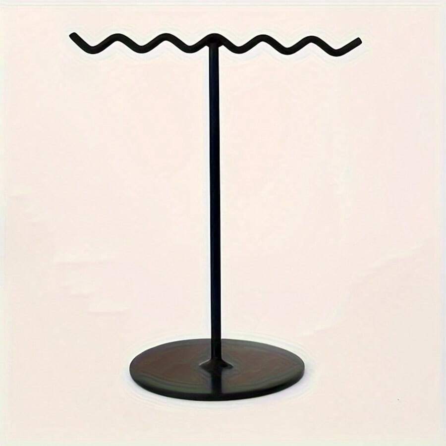 Elegant Black Oval Iron Jewelry Tower - Multi-Functional Metal Earring And Necklace Display Stand, Streamlined Design For Home Decor, Pearlescent Home Ornament, Desktop Decoration, Modern Aesthetic, Sturdy Structure, Jewelry Tower - Black - View 1