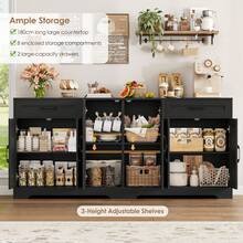 Sideboard, 180cm Large Kitchen Sideboard With 6 Barn Doors & 2 Drawers Farmhouse - 黑色 - 查看 5