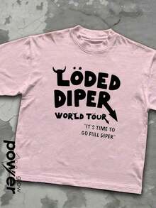 Soft Casual Cotton Loded Diper World Tour Double-Sided Print Unisex Crewneck Short Sleeve T-Shirt, Loose Summer Rock Graphic Tee For Men And Women - Pink 2 - 查看 1