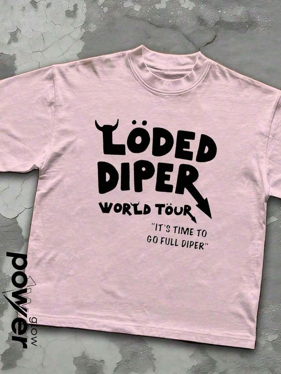 Soft Casual Cotton Loded Diper World Tour Double-Sided Print Unisex Crewneck Short Sleeve T-Shirt, Loose Summer Rock Graphic Tee For Men And Women - Pink 2 - 查看 1