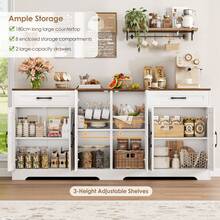 Sideboard, 180cm Large Kitchen Sideboard With 6 Barn Doors & 2 Drawers Farmhouse - 白色 - 查看 5