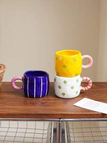 1pc 210ml Striped Ceramic Mug, Hand-Painted Polka Dot Coffee Cup; Elegant And Fashionable; Suitable For Home Decor And Tableware; Suitable For Serving Cold Drinks At Parties; Suitable As A Drinking Cup For Living Room Or Bedroom; Exquisite Gift - Multicolor - View 9