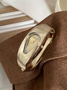 1pc Small Gold/Silver Vintage Luxury Women's Bracelet Watch, Fashion Minimalist Elegant Quartz Watch, Suitable For Daily Wear, Birthday Gift - Gold - View 3