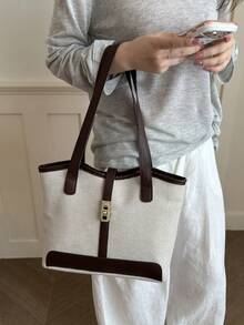 New Luxury Solid Color Premium Versatile Women's Shoulder Tote Bag - Coffee - View 5