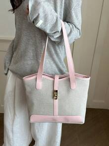 New Luxury Solid Color Premium Versatile Women's Shoulder Tote Bag - Pink - View 5