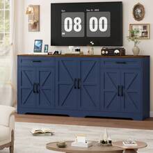 Sideboard, 180cm Large Kitchen Sideboard With 6 Barn Doors & 2 Drawers Farmhouse - 藍色 - 查看 7
