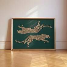 1pc, Canvas Wall Art, Framed Wall Decor, Minimalist Leopard Print Canvas Wall Art, Abstract Leopard Silhouette Poster, Emerald Green Background Aesthetic Decor, Suitable For Modern Home Decor, Room Decor, Dorm Decor, Bedroom Decor, Living Room Decor, Bathroom Decor, Kitchen Decor, Dining Room Decor, Living Room Decor, Office Decor, School Decor, Classroom Decor, Back To School Decor, Waterproof Poster, Apartment Wall Decor - Cheetah - View 2