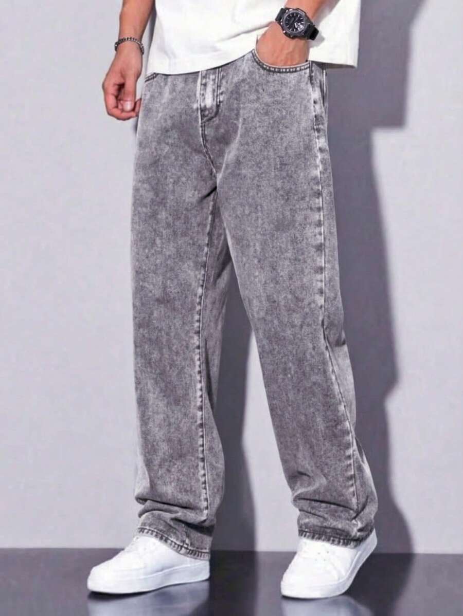 Calça Jeans Masculina Balão Reto Baggy Premium Streetwear Oversized Rapper Ganga Estilo Skatista Folgadas