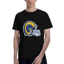 Los-Ange-les-Ra-ms Camiseta Hombre Algodón Suave y Elástica Cuello Redondo, Corte Ajustado Cómodo, Transpirable y Resistente Básica para Diario, Oficina o Salidas Casuales - Negro - Ver 4