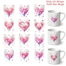 12pcs/Set Patterns Valentine's Day Floral Heart UV DTF Packaging Decals- Self-Adhesive Transfer Paper, Suitable For Mugs, Glasses, Bottles, And DIY Crafts, PVC Material, Romantic Floral HearDesign, Perfect For School Supplies And Art Projects - Multicolor - View 6