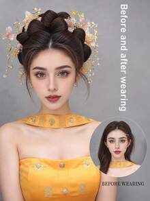 Bridal Wig Bag, Double-Layer Bow Hair Bun, Prefabricated By Makeup Artist, Hair Accessory, Synthetic Wig - Multicolor - View 5