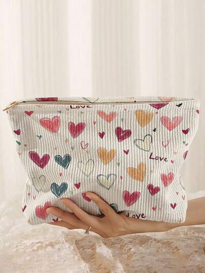 1pc, Makeup Bag, Multi-Scenario Universal, Extra Large Capacity, Ultra-Lightweight Portable, Versatile Practical, Cartoon Fun Pattern Print Toiletry Bag, Thick Corduroy Toiletry Makeup Bag, Cosmetic Bag, Large Capacity Toiletry Bag, Used For Lipstick, Brushes, Skincare, Phone, Coins, Small Items, Used For Home, Gifts, Vacation And Holiday Multi-Function Use, Teenager Toiletry Storage Bag, School Makeup Bag, Back To School Supplies, Cosmetic Toiletry Storage, School Supplies, Storage Bag, Room Supplies