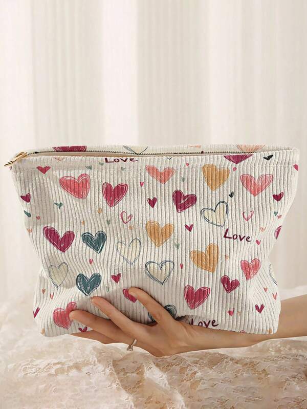 1pc, Makeup Bag, Multi-Scenario Universal, Extra Large Capacity, Ultra-Lightweight Portable, Versatile Practical, Cartoon Fun Pattern Print Toiletry Bag, Thick Corduroy Toiletry Makeup Bag, Cosmetic Bag, Large Capacity Toiletry Bag, Used For Lipstick, Brushes, Skincare, Phone, Coins, Small Items, Used For Home, Gifts, Vacation And Holiday Multi-Function Use, Teenager Toiletry Storage Bag, School Makeup Bag, Back To School Supplies, Cosmetic Toiletry Storage, School Supplies, Storage Bag, Room Supplies
