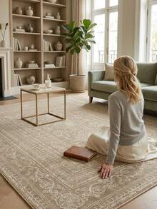 1pc European And American Luxury Moroccan Bohemian Classic Floral Rectangular Soft Faux Cashmere Machine Washable Area Rug, Suitable For Living Room, Bedroom, Entrance, Bathroom, Hallway, Patio, Kitchen, Indoor And Outdoor, All Seasons Large Size Floor Mat, Home Decor - Multicolor - View 2