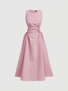 MOD Vestido largo negro para una cita nocturna con detalle plisado sólido en el lateral cruzado y escote de frenillo - Rosa Fucsia - Ver 2
