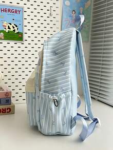 Cute Bow Striped Backpack, Ultra-Light Teen Student School Bag, Women's Casual Daily Commute Backpack, Back To School Season - Multicolor - View 3