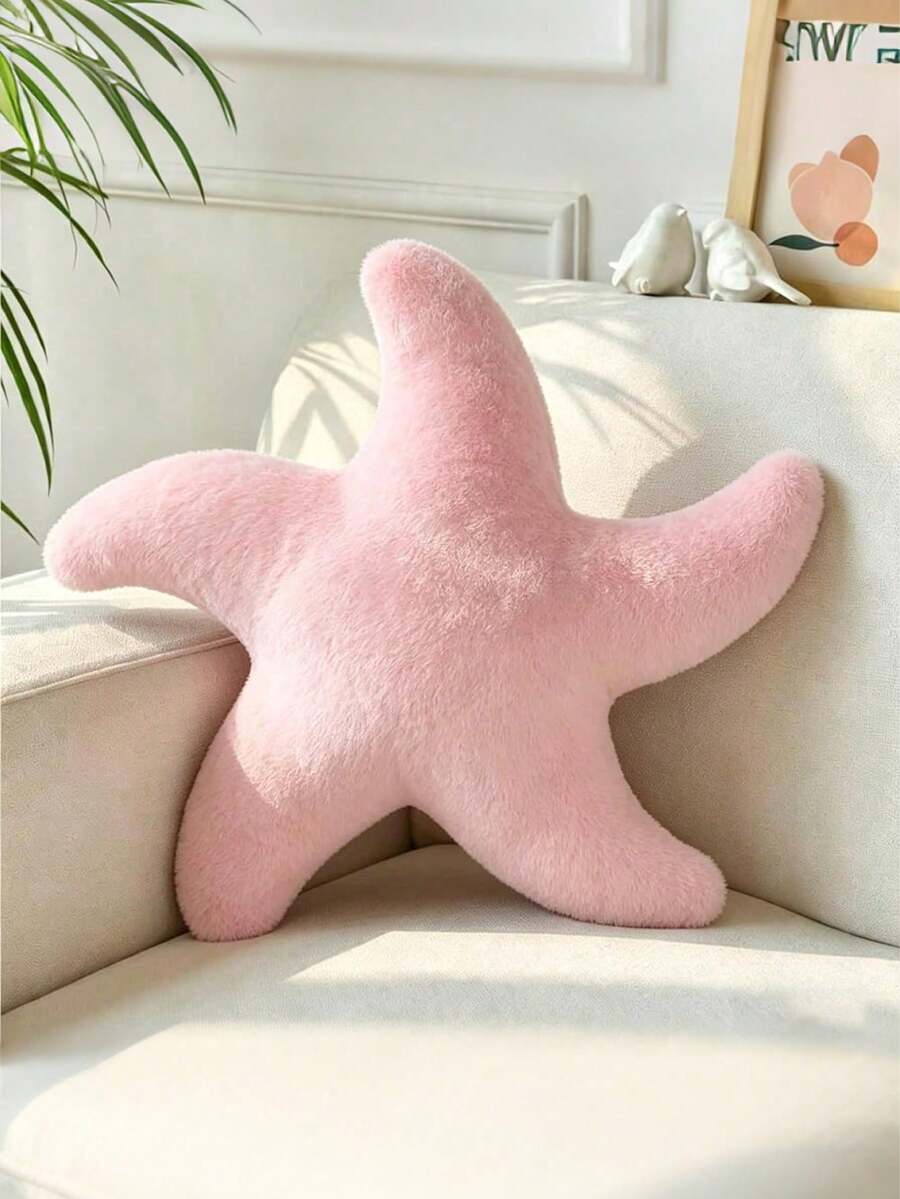 1pc Starfish Throw Pillow, Sofa Bed Decorative Pillow, Aesthetic Room Decor Accent Pillow, Soft Faux Rabbit Fur Plush, Living Room, Bedroom Decor, Room Arrangement, Party Gift, Outdoor Pillow, Garden Cushion, Summer Vibe