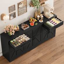 Sideboard, 180cm Large Kitchen Sideboard With 6 Barn Doors & 2 Drawers Farmhouse - 黑色 - 查看 4