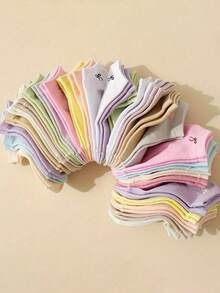 1/5/10/15/20 Pairs Women's Random Color Short Socks, Dopamine Sweet Versatile Bowknot Design, Suitable For Daily Wear - Multicolor - View 3