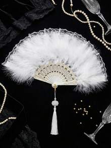 1pc Luxury Plush Feather Hand Fan, Suitable For Wedding/Bachelorette Party/Halloween/Themed Party, Performance And Cosplay Accessory - Multicolor - View 8