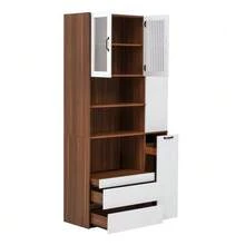 Highboard With Adjustable Shelves And Drawers, Sideboard With Pull-Out Shelves And Ribbed Glass, Ideal For Dining Room, Living Room And Kitchen - 白胡桃木 - 查看 11