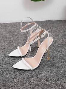 2026 Spring/Summer Fashion High Heel Pointed Toe Single Strap White Sandals - White - View 10