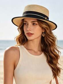 1 buah Topi Jerami Wanita Gaya Bohemian Poliester Modis untuk Aktivitas Luar Ruangan, Gaya Baru, Pinggiran Lebar, Perlindungan Matahari yang Dapat Disesuaikan, Bernapas, Warna Polos, Topi Jerami Cocok untuk Penggunaan Luar Ruangan Sehari-hari - MultiWarna - View 6