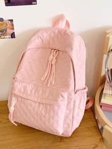 1 pieza Mochila acolchada de nylon de gran capacidad para mujer, decoración de borlas, mochila preppy casual minimalista, adecuada para estudiantes, escuela, regreso a clases, compras, uso diario - Multicolor - Ver 6