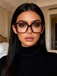 1 Pair Fashionable Women's Non-Prescription Square Frame Glasses, Suitable For Travel And Daily Wear - Clear - View 4